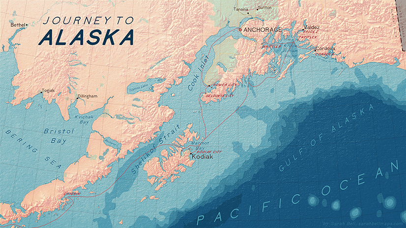 Map of Alaska showing the westernmost part of Alaska add the Pacific Ocean