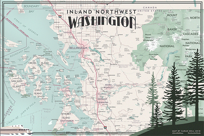 Art deco map full color inland northwest washington