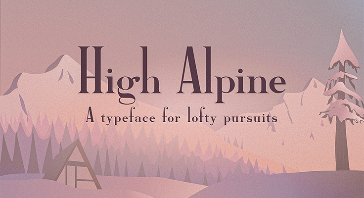 High Alpine graphic design of snowy mountainous cabin