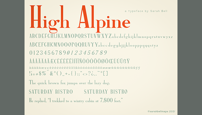Preview of all characters in the High Alpine typeface